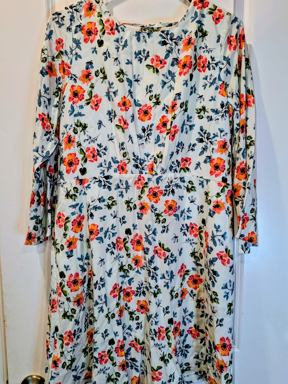 NWT Loft Petite Floral Dress Size 10P Blue Pink Midi Fit & Flare Spring